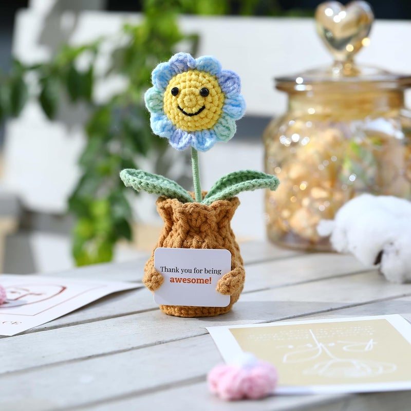 YOOJEE Thank You Crochet Gifts for Coworkers Sunflower Pot – Thank You for Being Awesome! Appreciation Gifts for Women Employee Nurse Secretary Positive Handmade Gift - Image 3